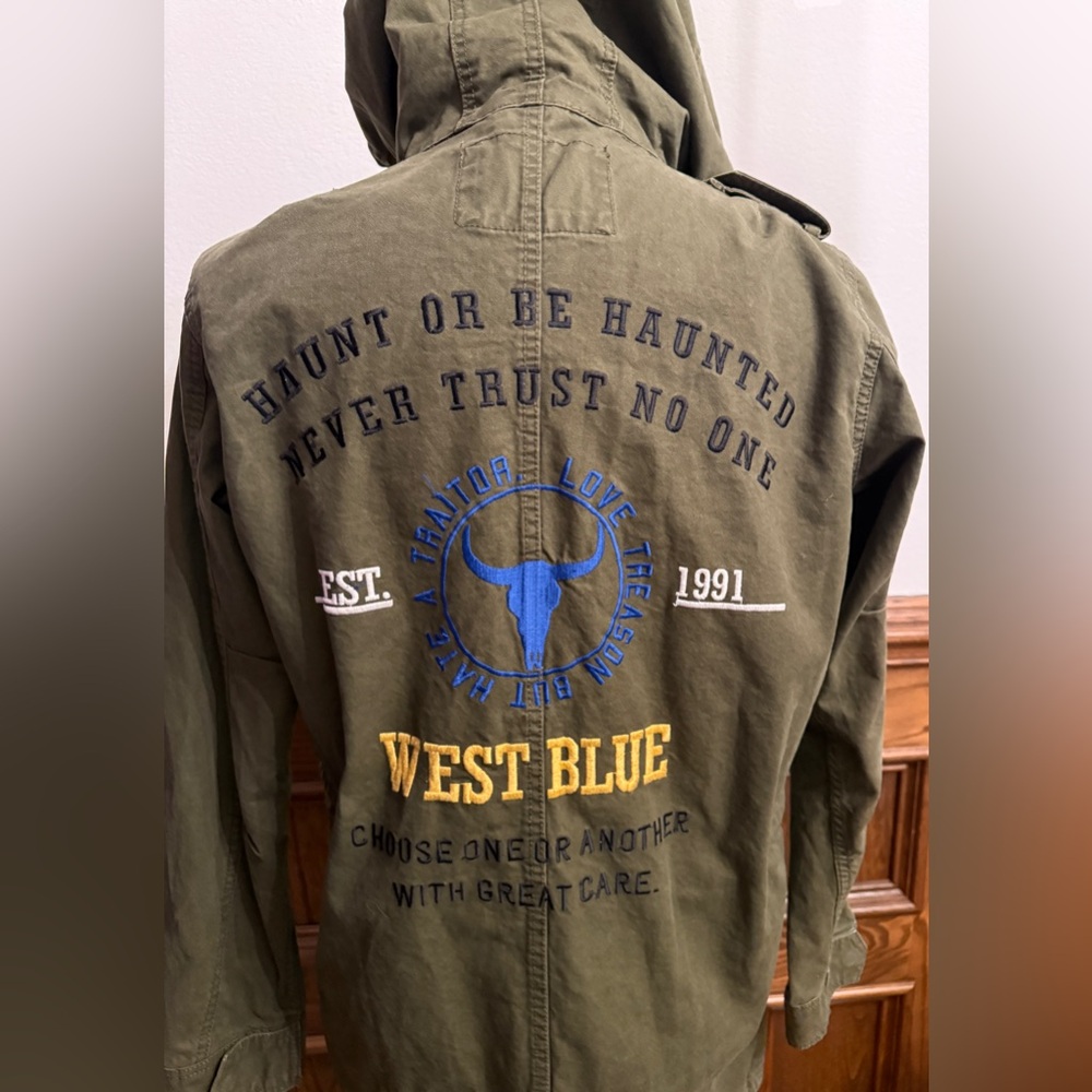 Pull & Bear Men’s Military Style Embroidered  West Blue Jacket Parka M - Picture 7 of 11